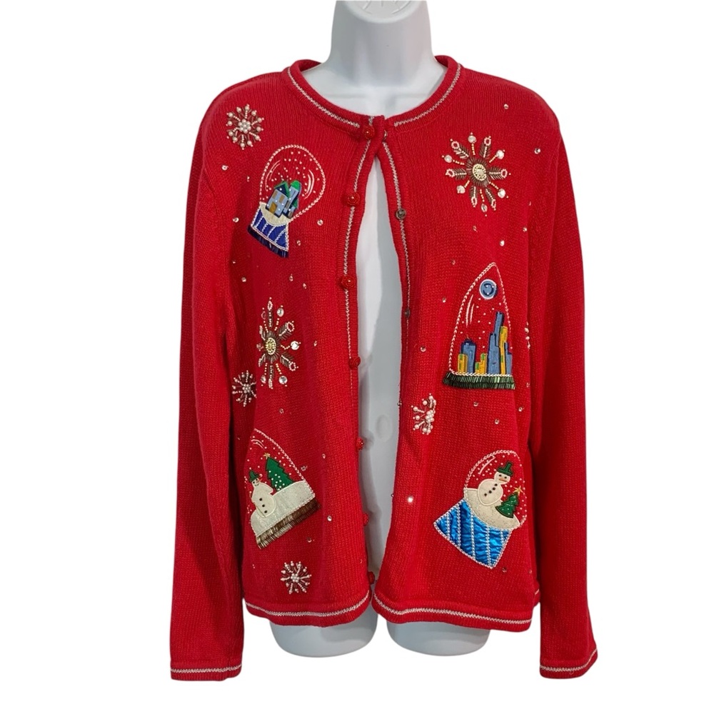 ALL POINTS Vintage Holiday Knit Cardigan Sz M